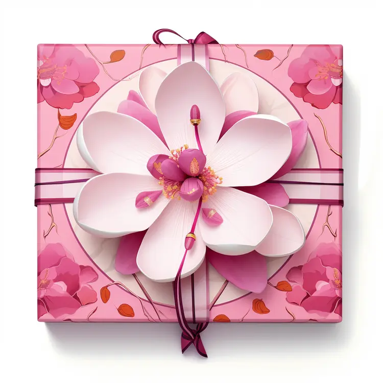 Beautiful Pink Gift Box with Flower Decoration