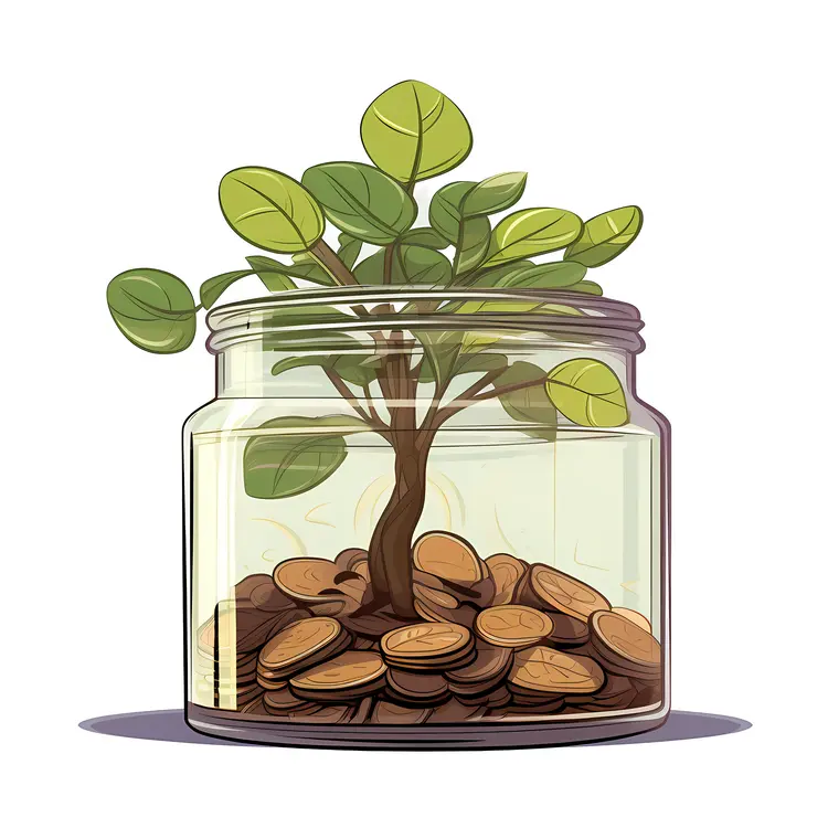 Money Plant Growing in a Jar of Coins