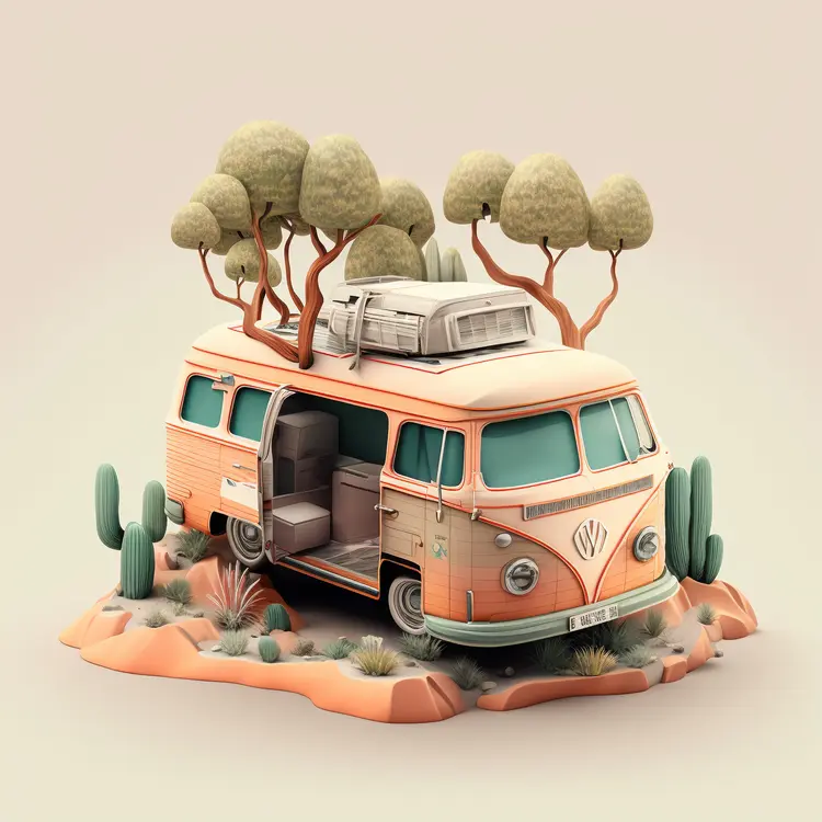 Vintage Van in Desert Landscape