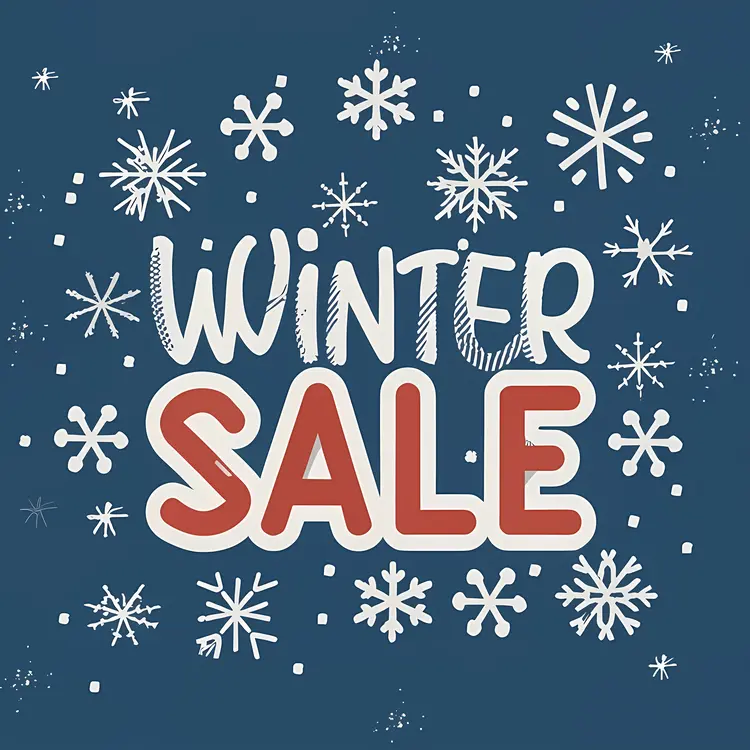 Winter Sale Text with Snowflakes on Blue Background