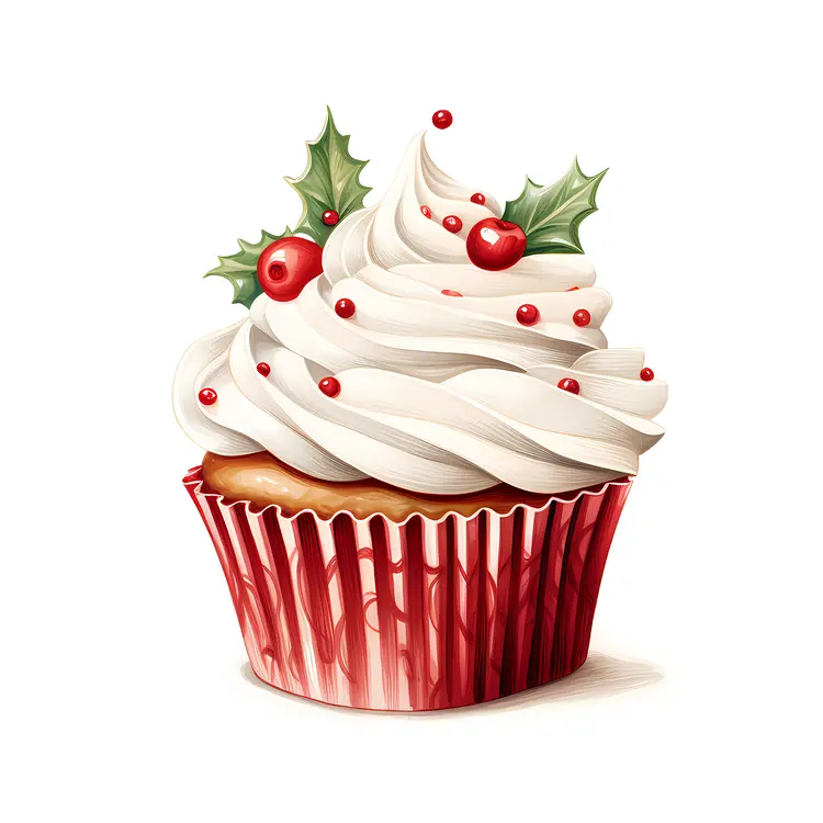 Christmas Cupcake with White Frosting and Red Wrapper