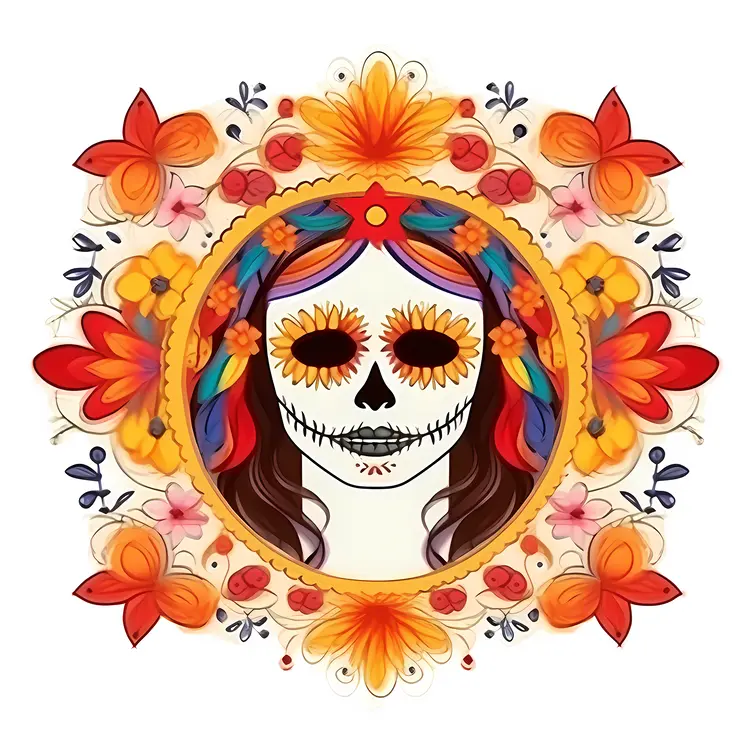 Colorful Sugar Skull with Floral Decoration for Day of the Dead