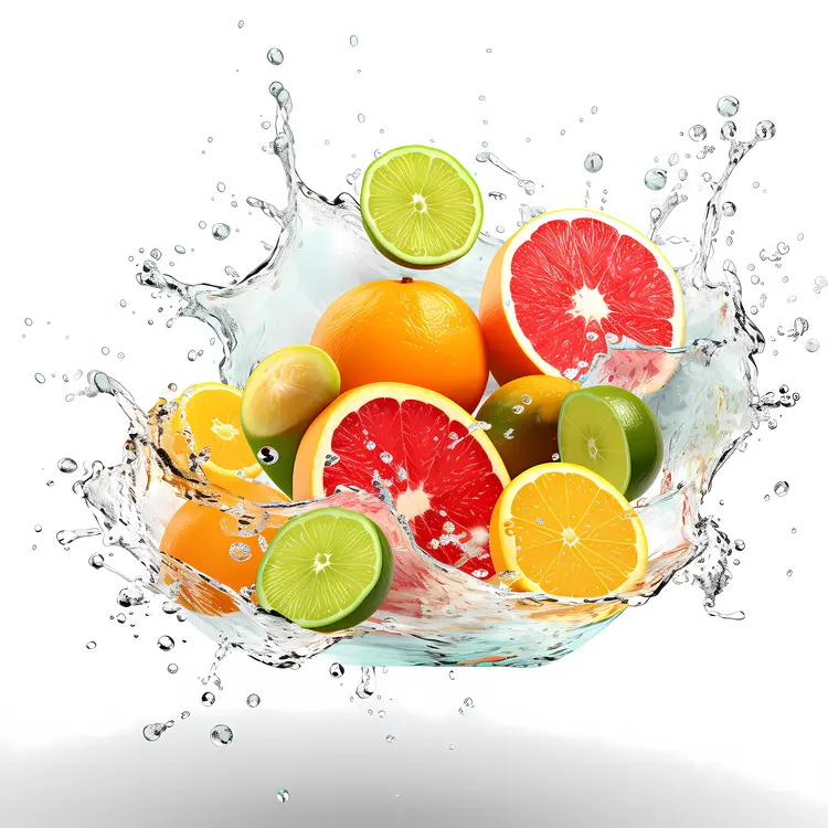 Fresh Citrus Fruits with Water Splash