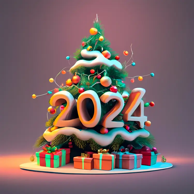 Snowy Christmas Tree with 2024