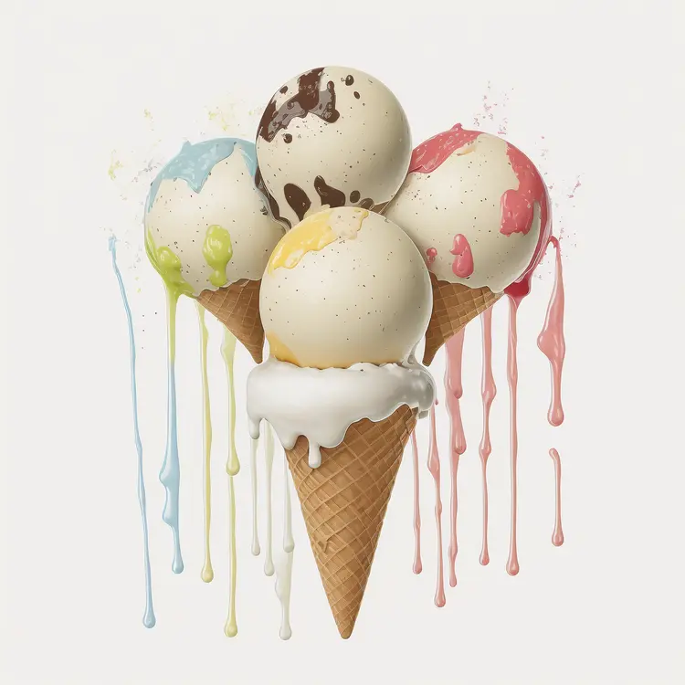 Melting Ice Cream Cone with Colorful Scoops