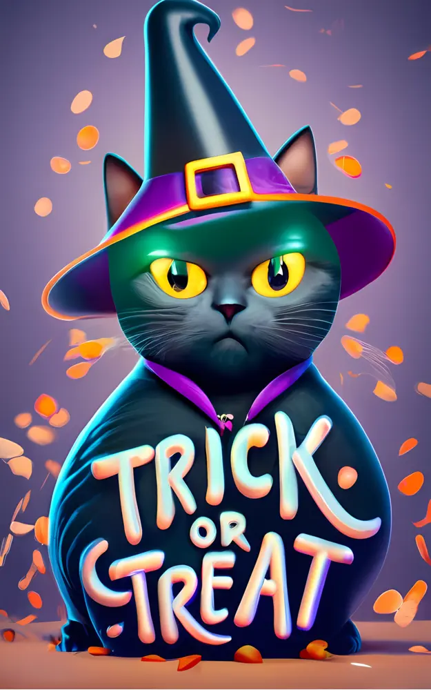 Black Cat with Witch Hat for Halloween