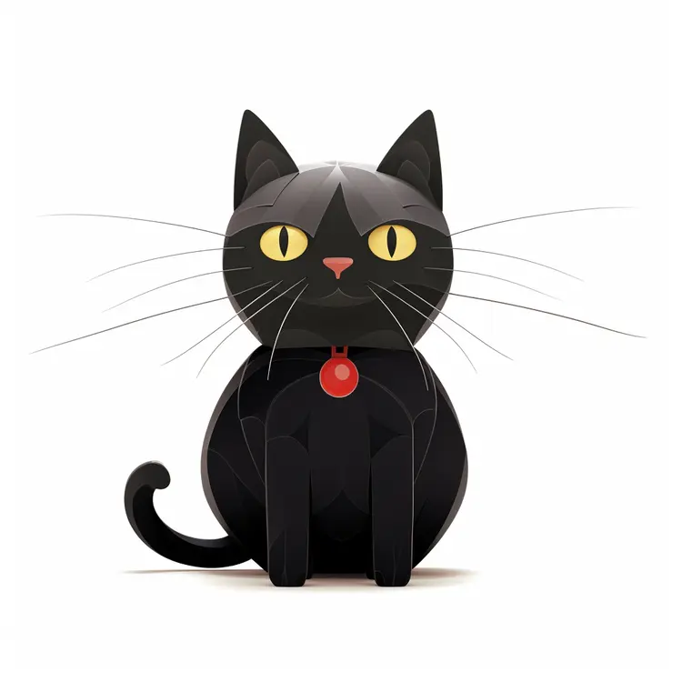 Cute Black Cat with Red Collar