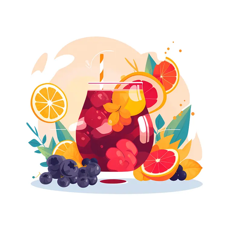 Red Sangria in a Glass with Fresh Fruits