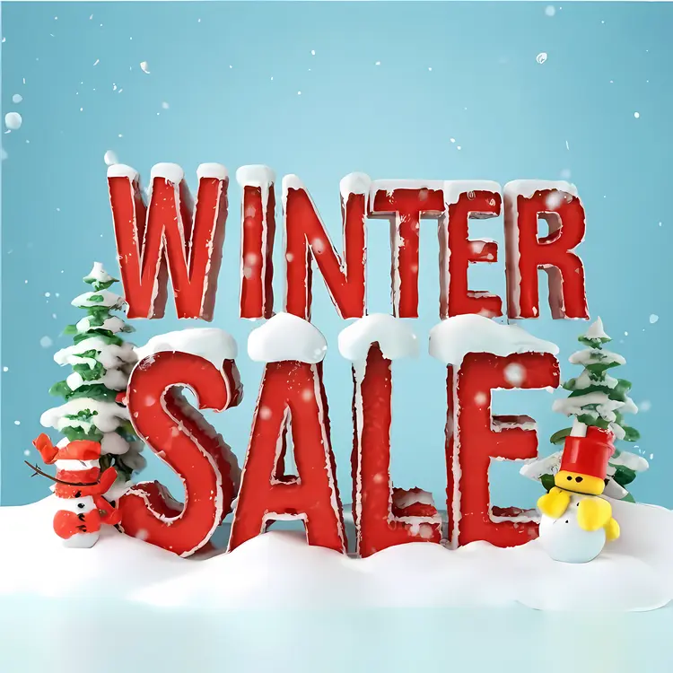 Winter Sale Text with Snow and Christmas Trees