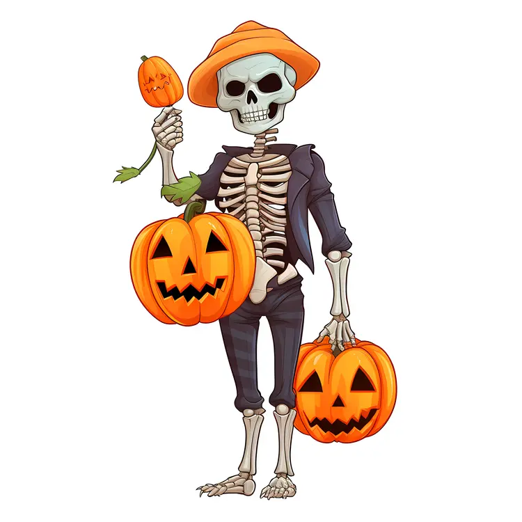 Skeleton Holding Pumpkins for Halloween