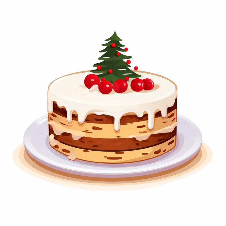 Christmas Cake with Tree and Berries