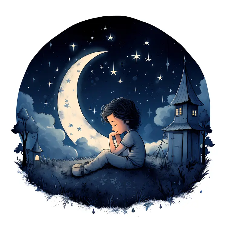 Child Dreaming Under the Moonlit Sky