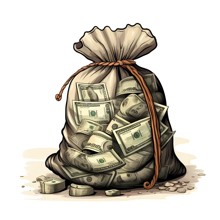 Money Bag Overflowing with Cash