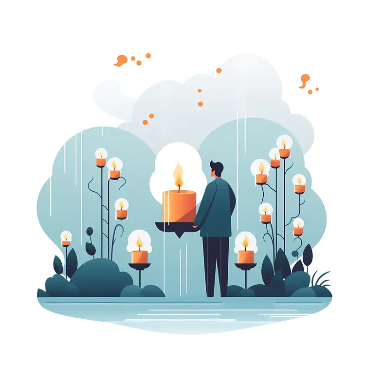 Man Holding a Candle in a Candlelit Garden