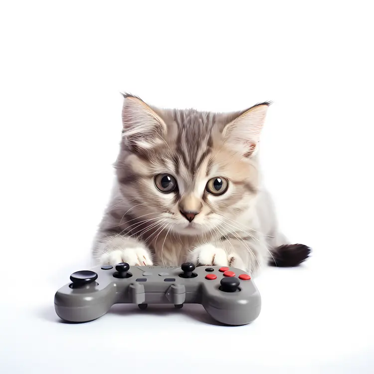 Cute Kitten Playing with Game Controller