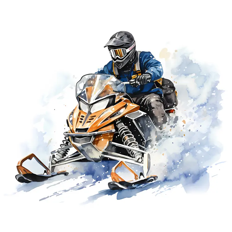 Snowmobile Rider in Orange and Blue