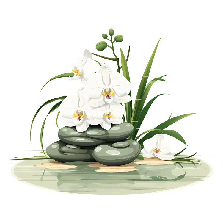 Zen Garden with White Orchids