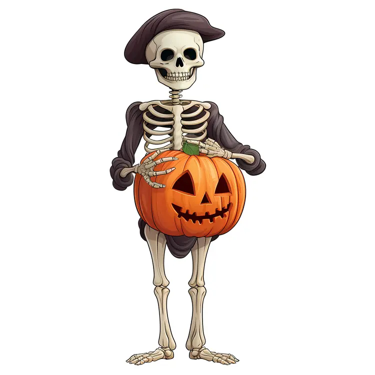 Skeleton Holding a Pumpkin
