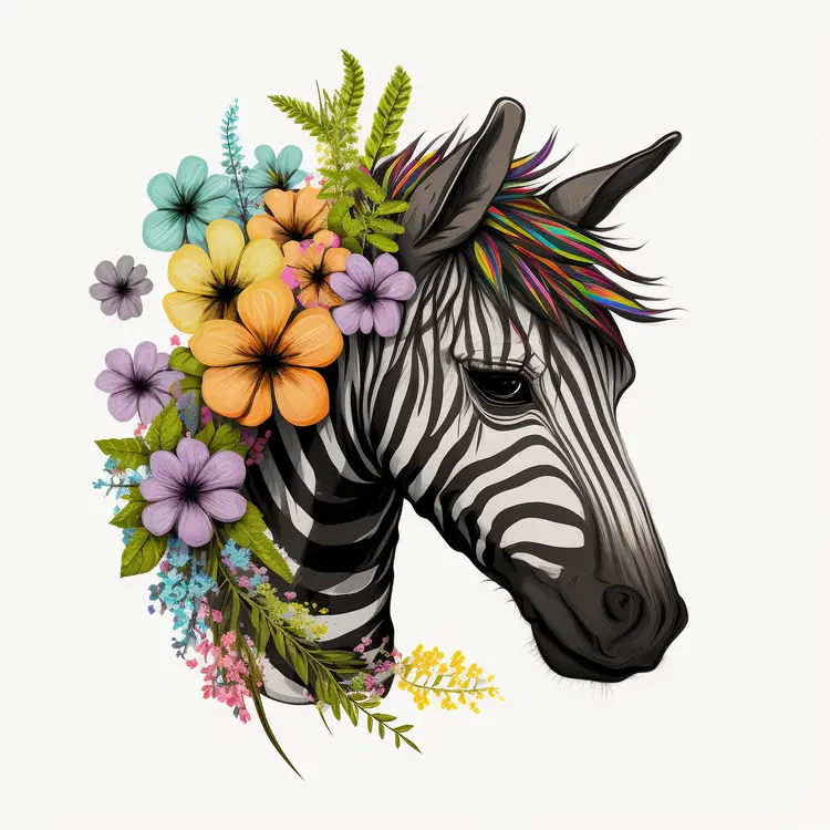 Colorful Zebra with Floral Decoration