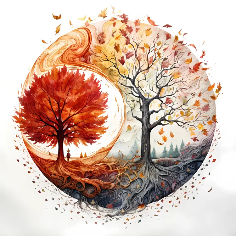 Red and White Trees in Autumn