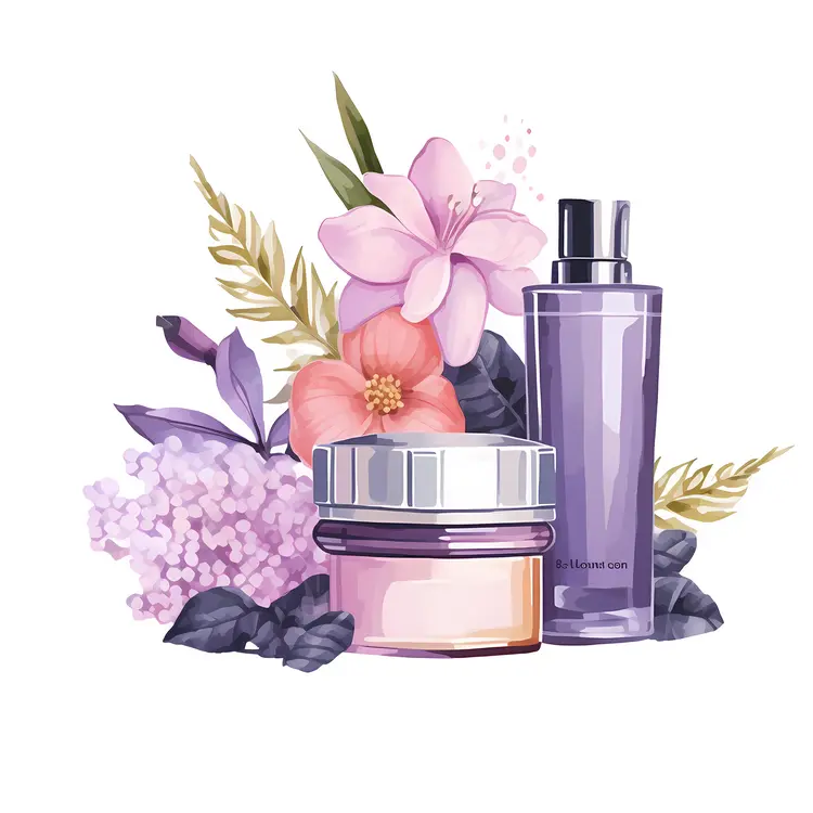 Purple Cosmetic Bottles with Flowers
