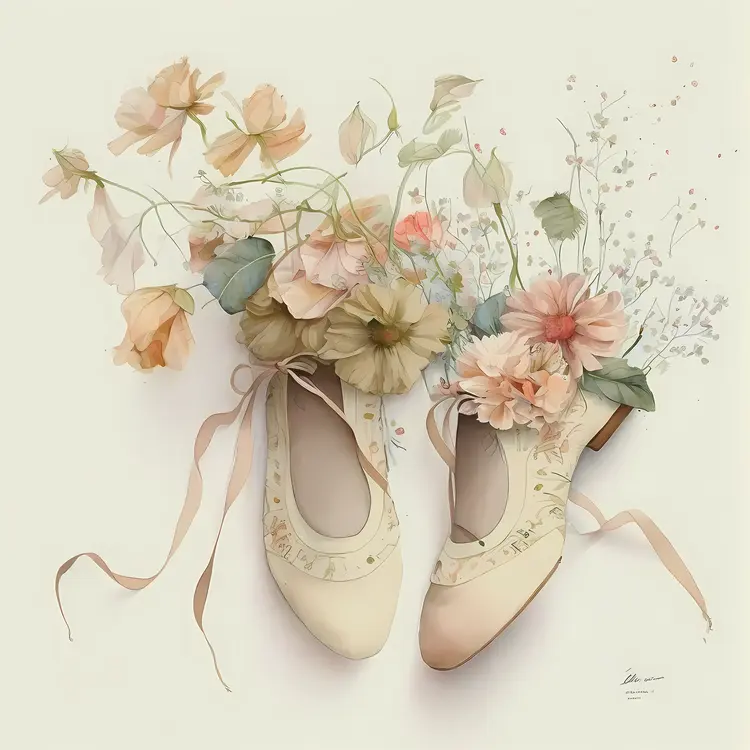 Elegant Ballet Shoes with Floral Arrangement