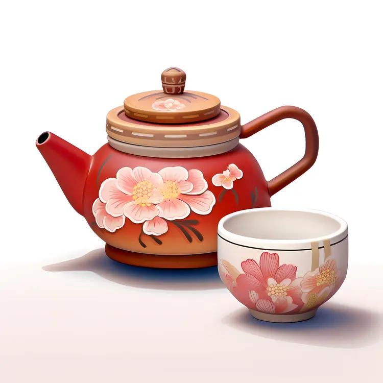 Beautiful Red Teapot with Floral Design