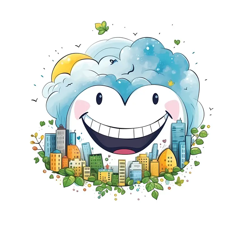 Happy Smiling Cloud Over a City