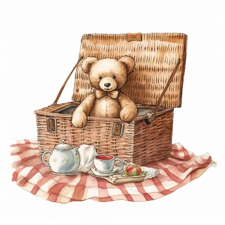 Teddy Bear in Picnic Basket