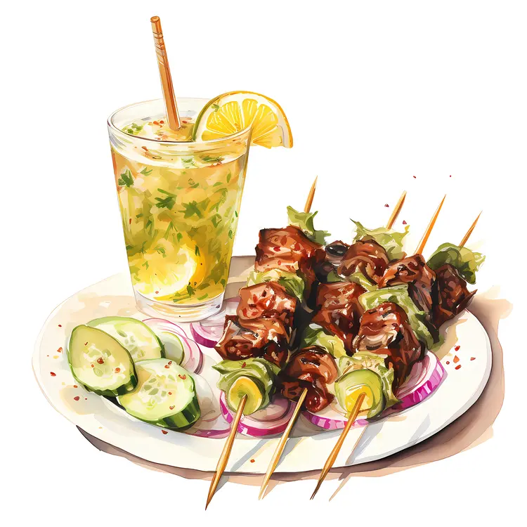 Grilled Skewers and Lemon Drink