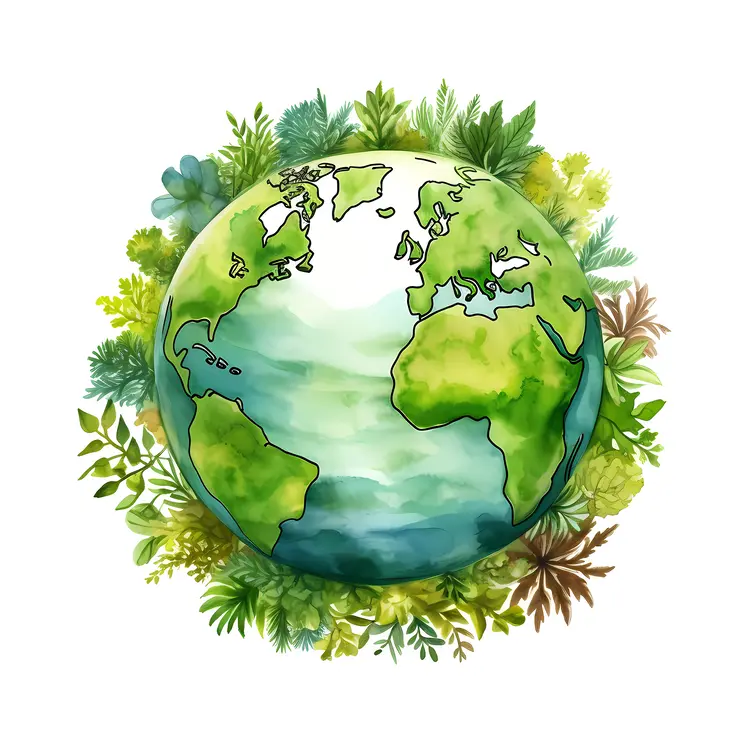Earth with Green Plants Illustration