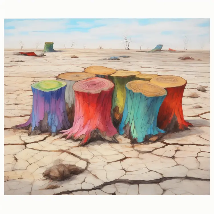 Colorful Tree Stumps in a Dry Land