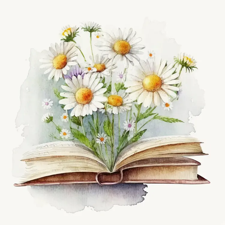 Watercolor Book with Daisies Illustration