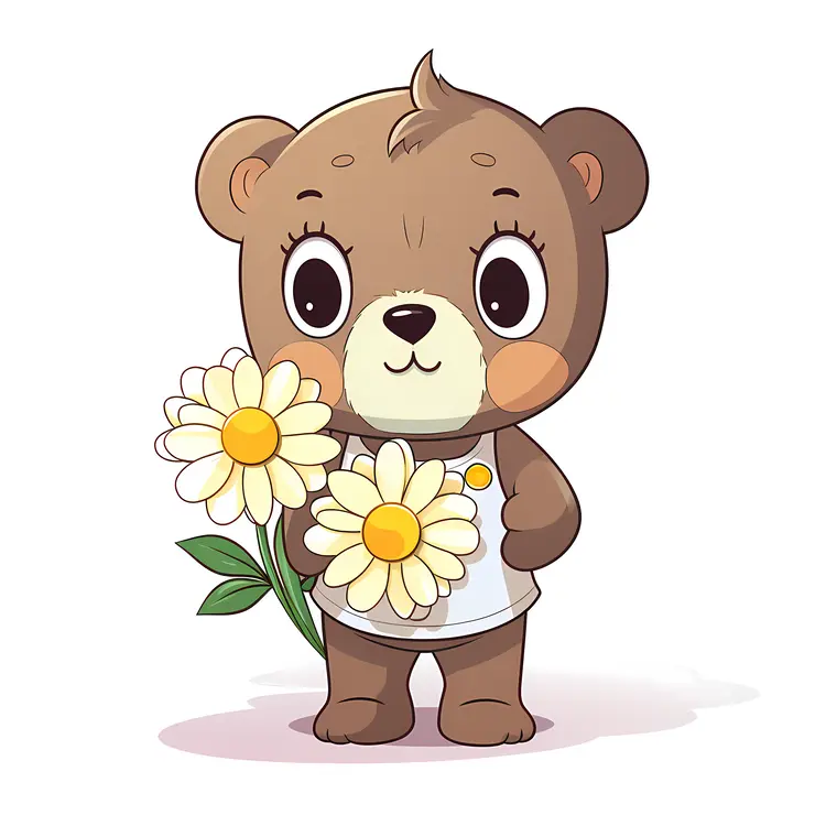 Cute Bear Holding Flowers