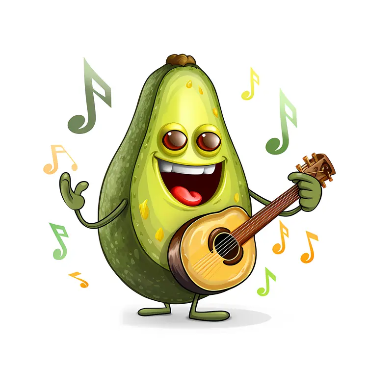 Happy Avocado Playing Guitar