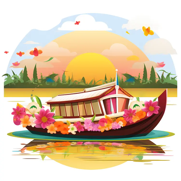 Beautiful Decorated Boat at Sunset