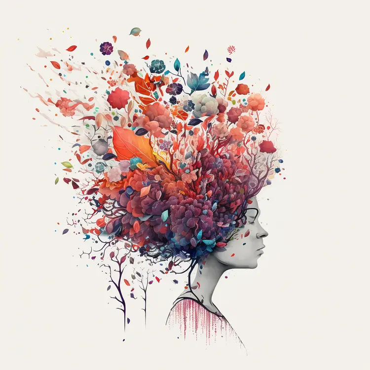 Woman with Floral Hair in Abstract Art
Woman with Floral Hair in Abstract Art