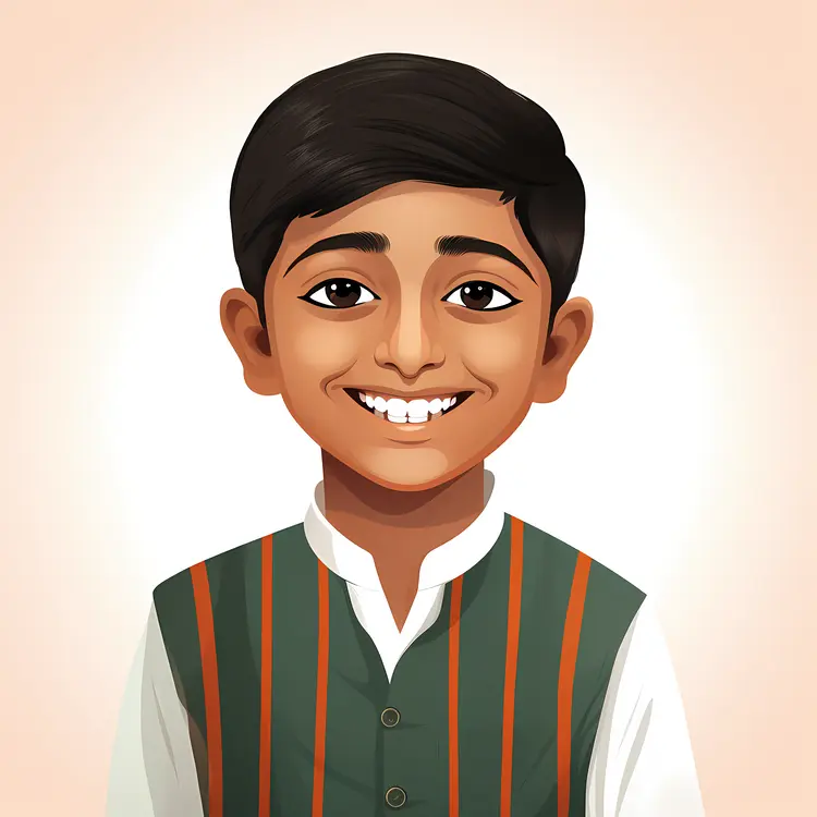 Smiling Boy in Traditional Clothing Illustration