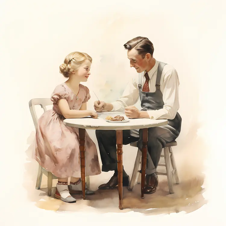 Vintage Father and Daughter Talking