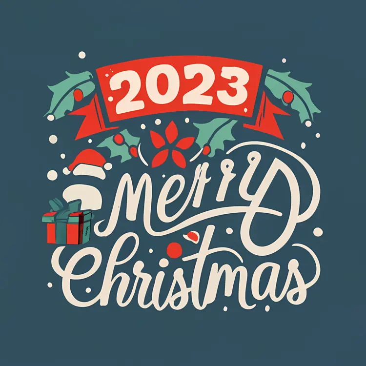 Merry Christmas 2023 Text with Decorations