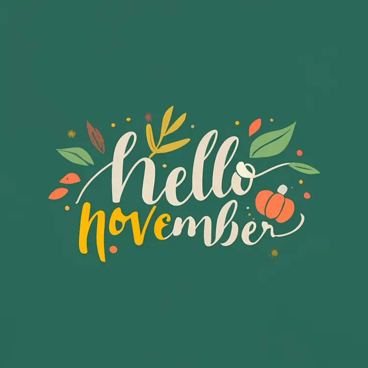 Hello November with Leaves and Pumpkin