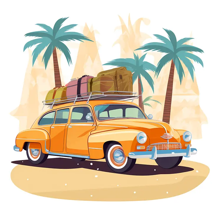 Vintage Car with Luggage for Summer Vacation