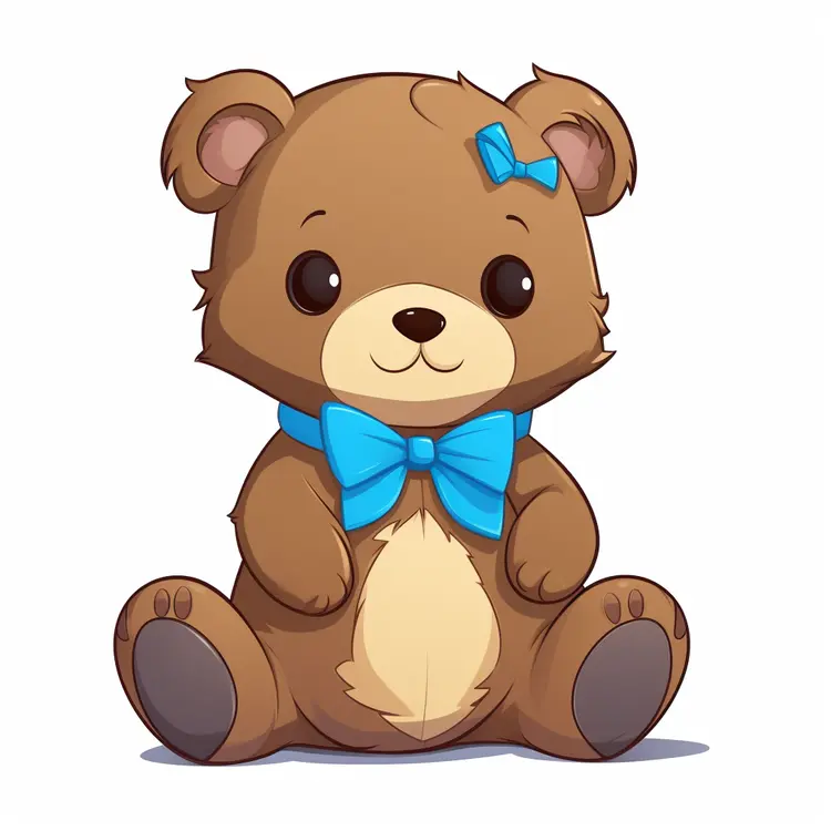 Cute Brown Teddy Bear with Blue Bow