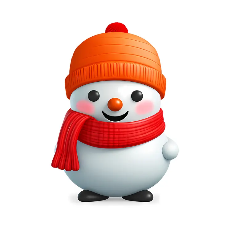 Snowman with Orange Hat and Red Scarf