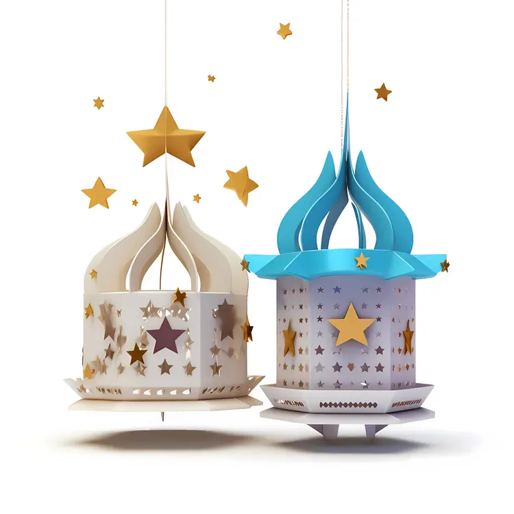White and Blue Lanterns with Stars