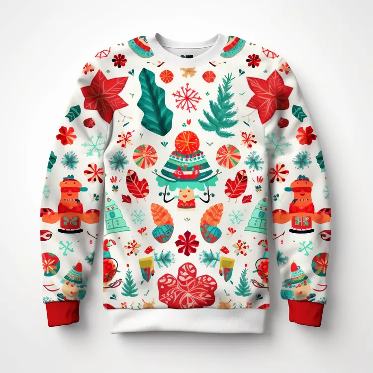 Festive Christmas Sweater with Colorful Holiday Designs