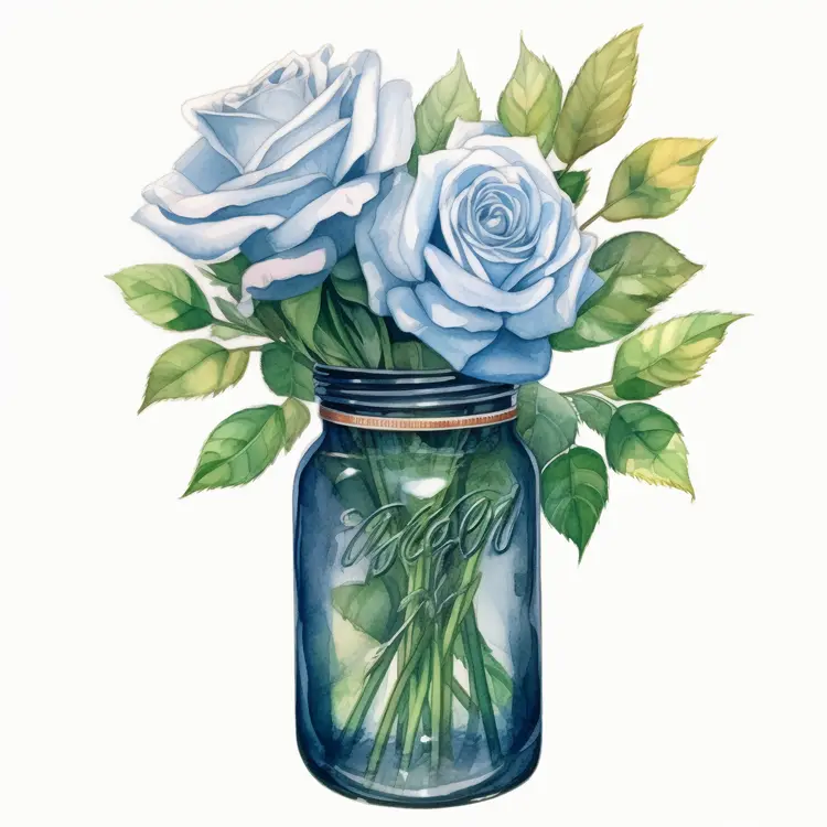 Beautiful Blue Roses in Mason Jar