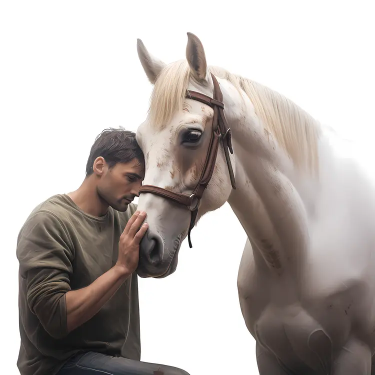 Man Bonding with White Horse