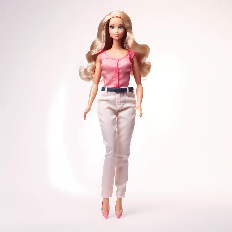 Fashionable Barbie Doll in Pink Top and White Pants