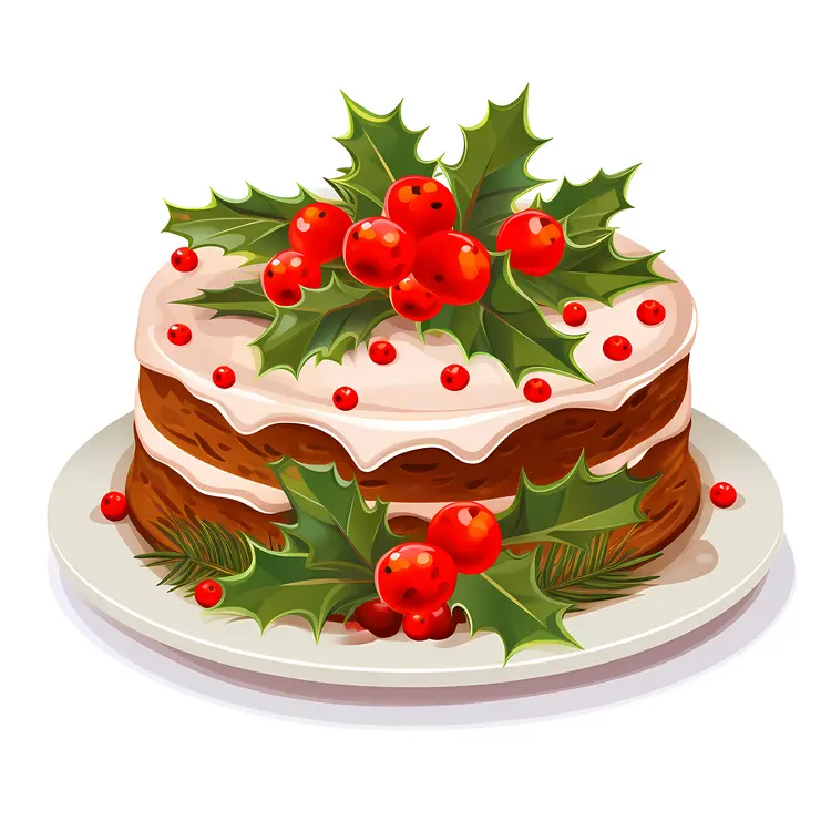 Christmas Cake with Holly Decoration